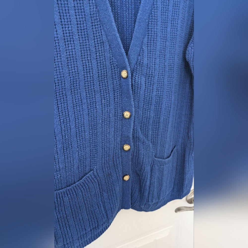 VTG Cobalt Blue Cotton Ramie Oversized Cardigan - Picture 4 of 11